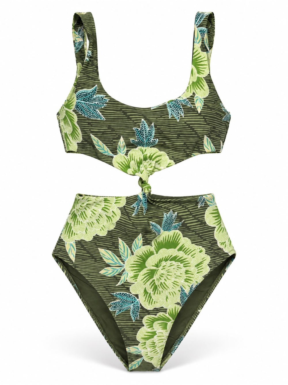 Aerie Green Floral High Waisted One Piece Swimsuit